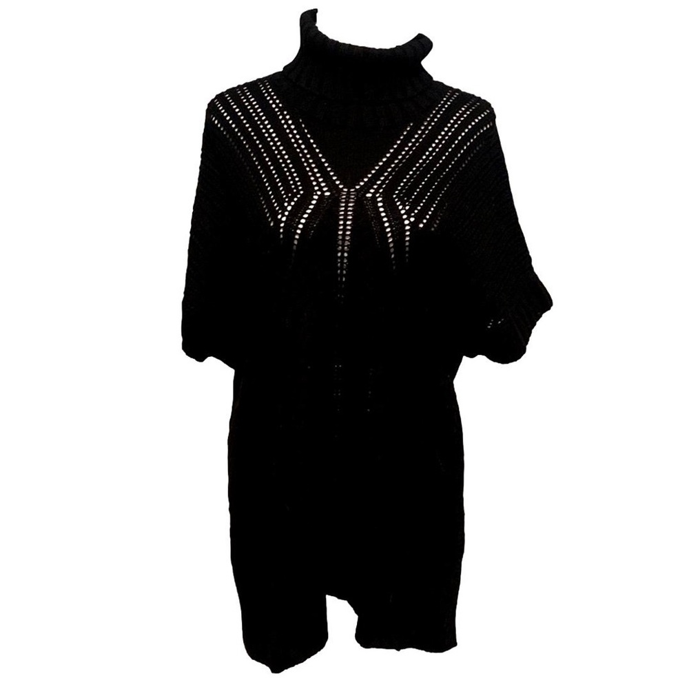 Karen Millen Black Wool Turtleneck Tunic Sweater, size 2